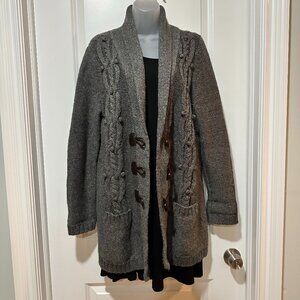 Merona Dark Grey Cable Knit Long Sleeve Sweater/Cardi w/Toggle Closure, Size L
